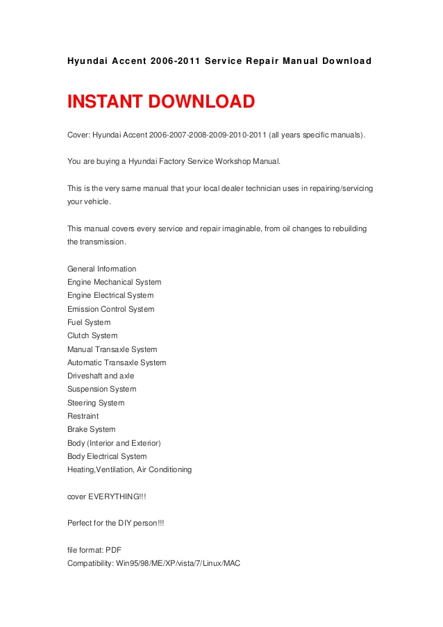 2006 Hyundai Accent Service Manual Pdf Free Download